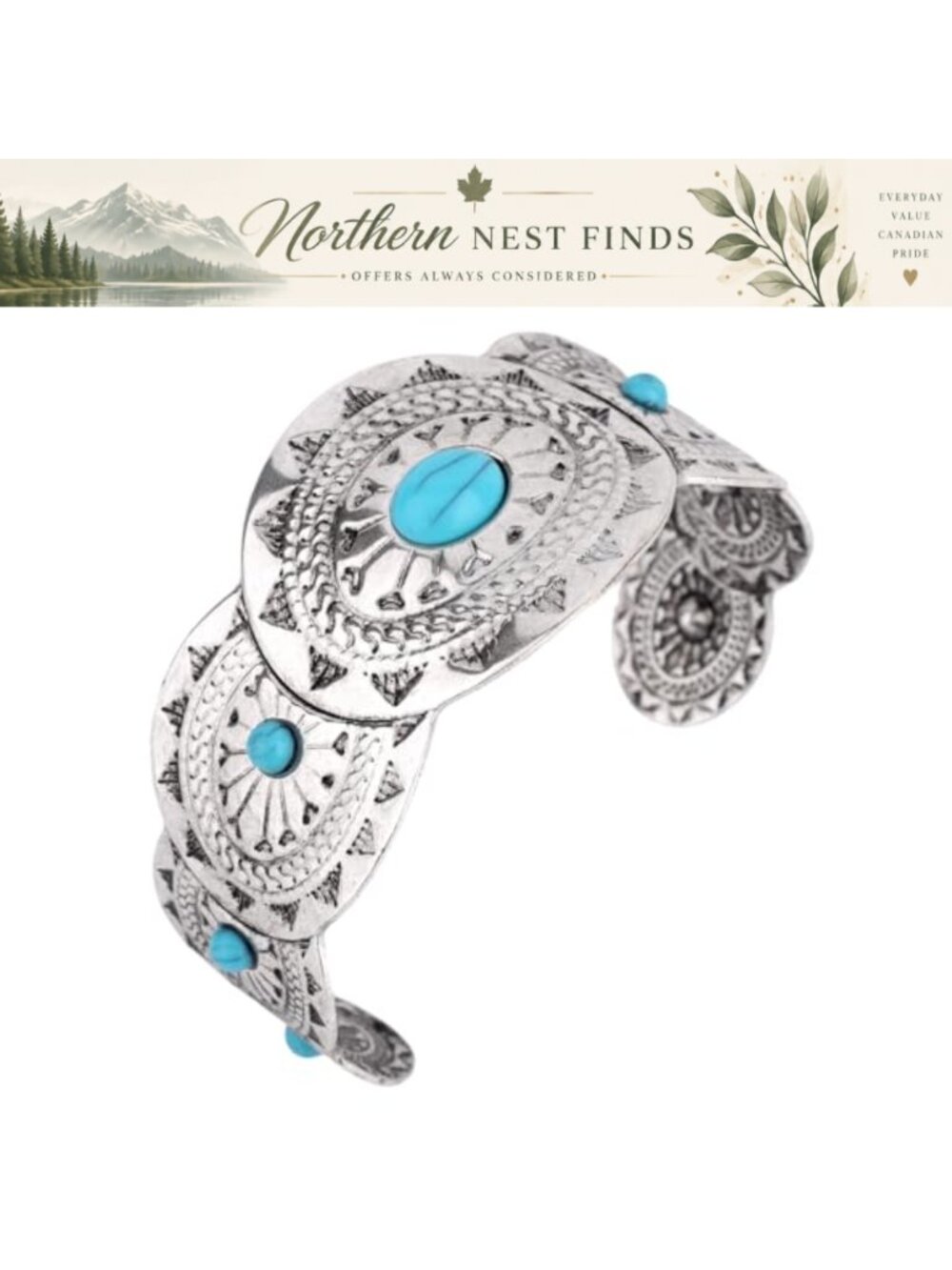 Bohemian Cuff Bracelet Wide Chunky Western Cowgirl Turquoise Bangle